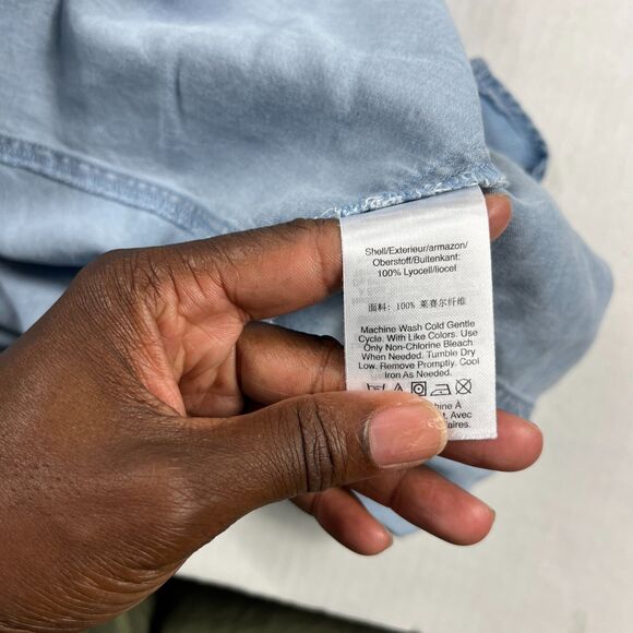 DKNY Cap Short Sleeve Chambray Dress Size 2 Blue Belted Asymmetrical Hem Midi - Picture 9 of 11